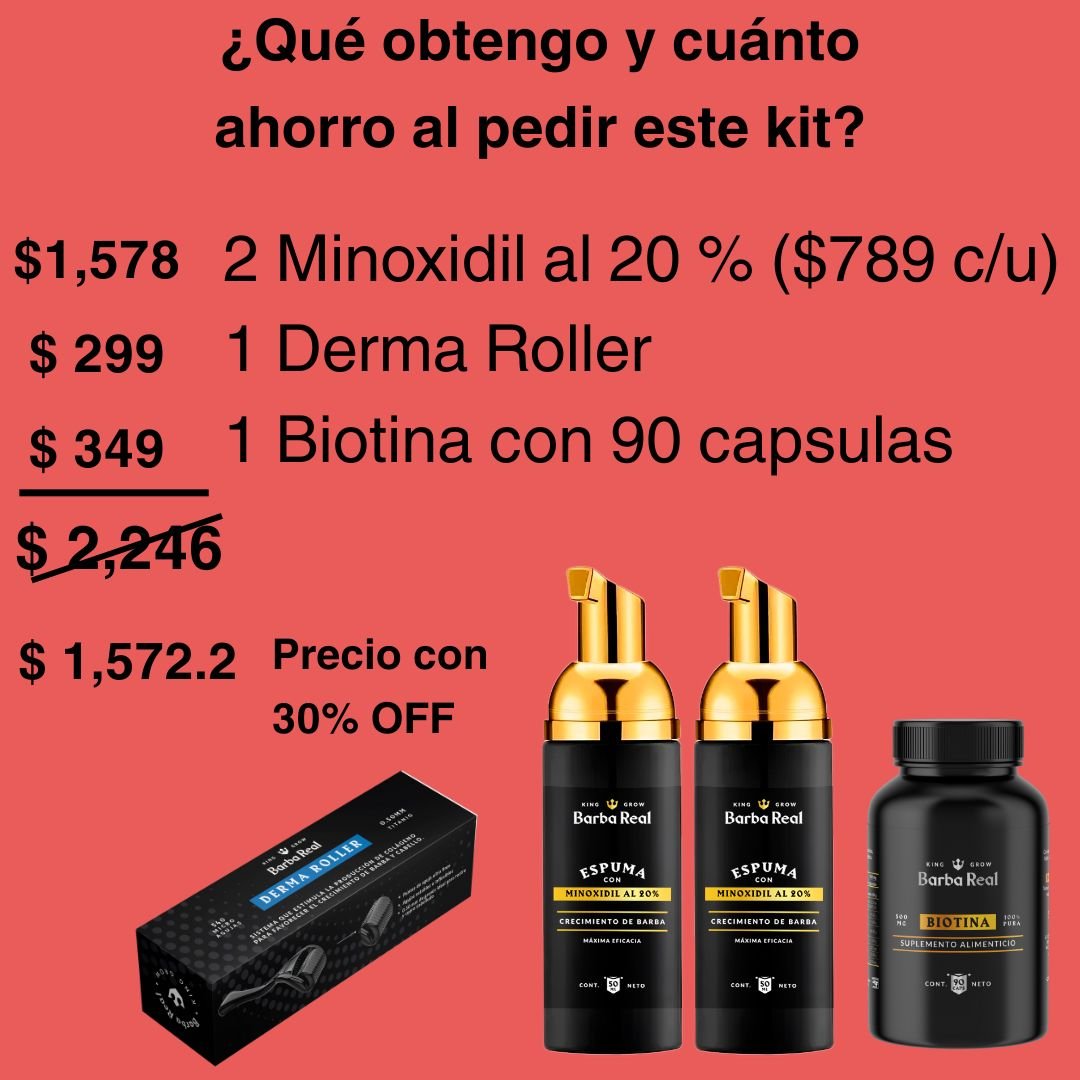 Kit Barba Real | 2 Minoxidil al 20% +Biotina + Derma | El kit más Completo para crecimiento de Barba - BarbaReal
