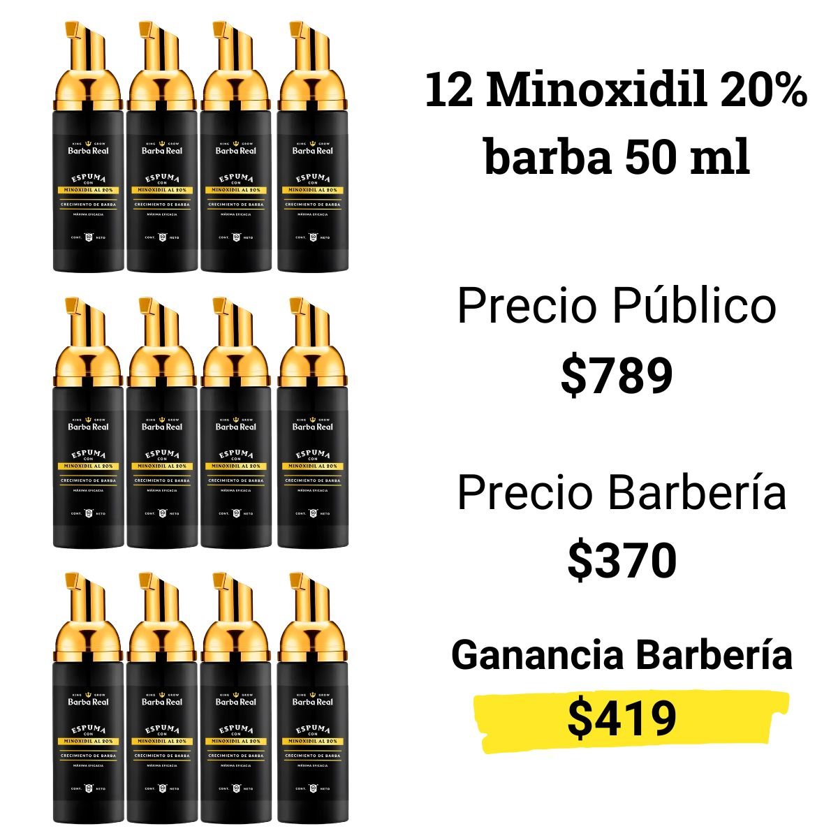 Kit barber Crecimiento | 12 Minoxidil al 20% en Espuma - BarbaReal