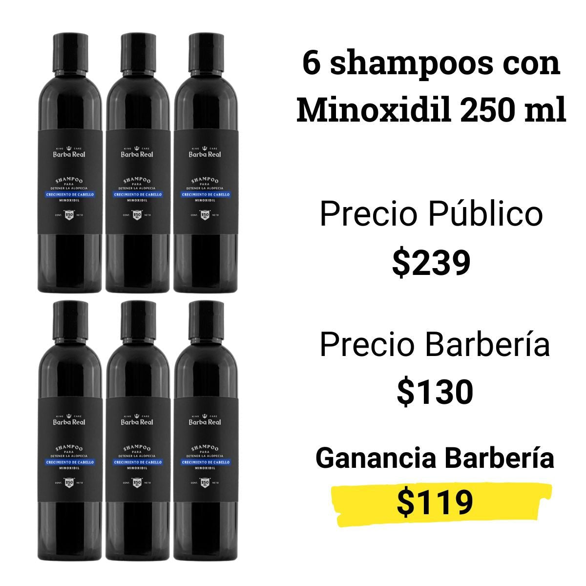 Kit barber Crecimiento Cabello | 6 Minoxidil al 13 % en spray + 6 shampoos con Minoxidil - BarbaReal