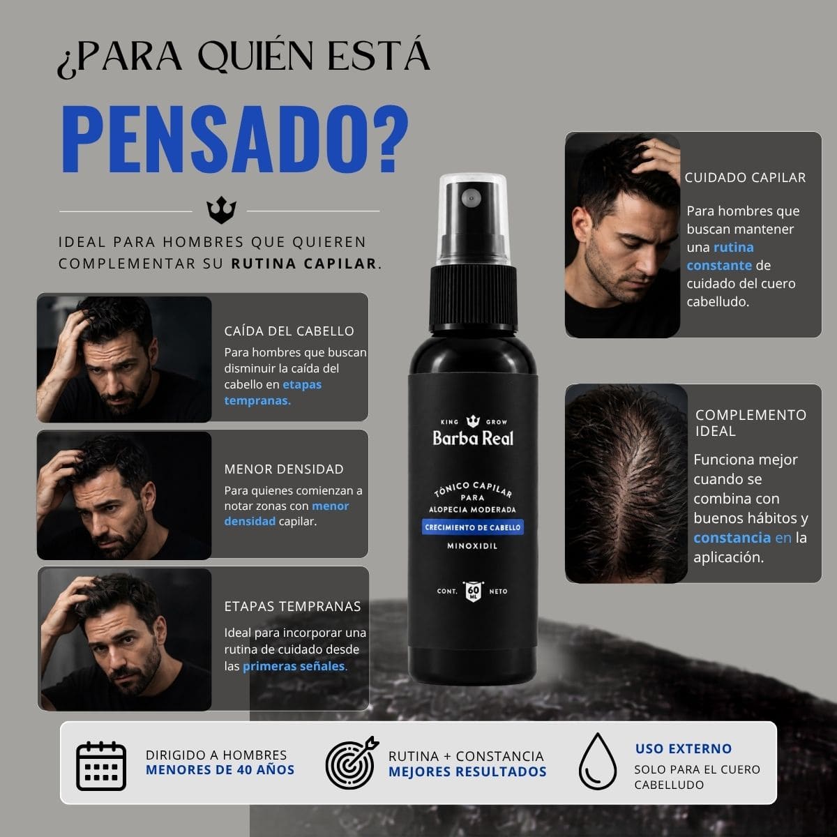 Minoxidil al 13% | Spray para Crecimiento de Cabello. Reduce la Alopecia. - BarbaReal