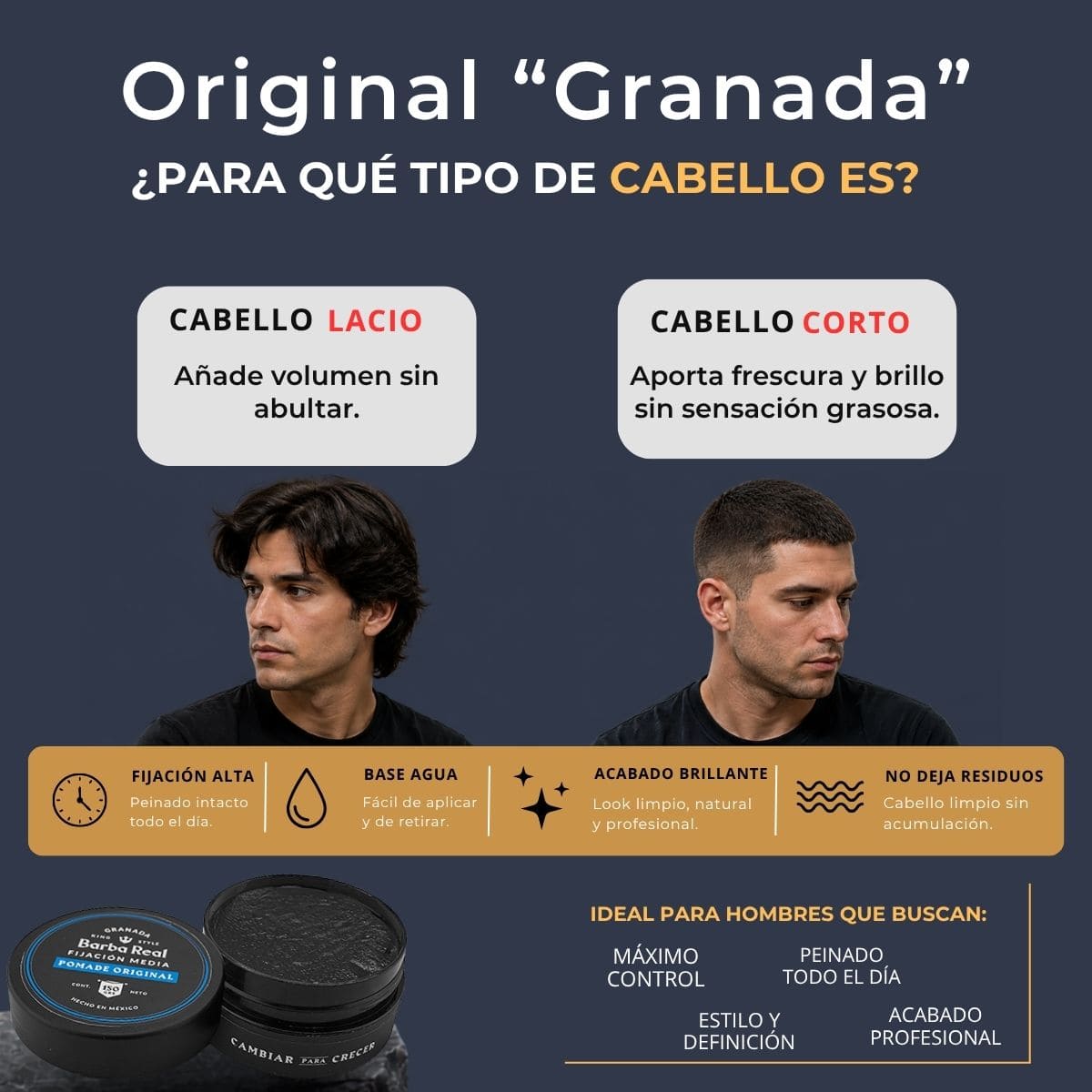 Pomada para estilizar cabello 100 G. Fijación media | Original "Granada" - BarbaReal