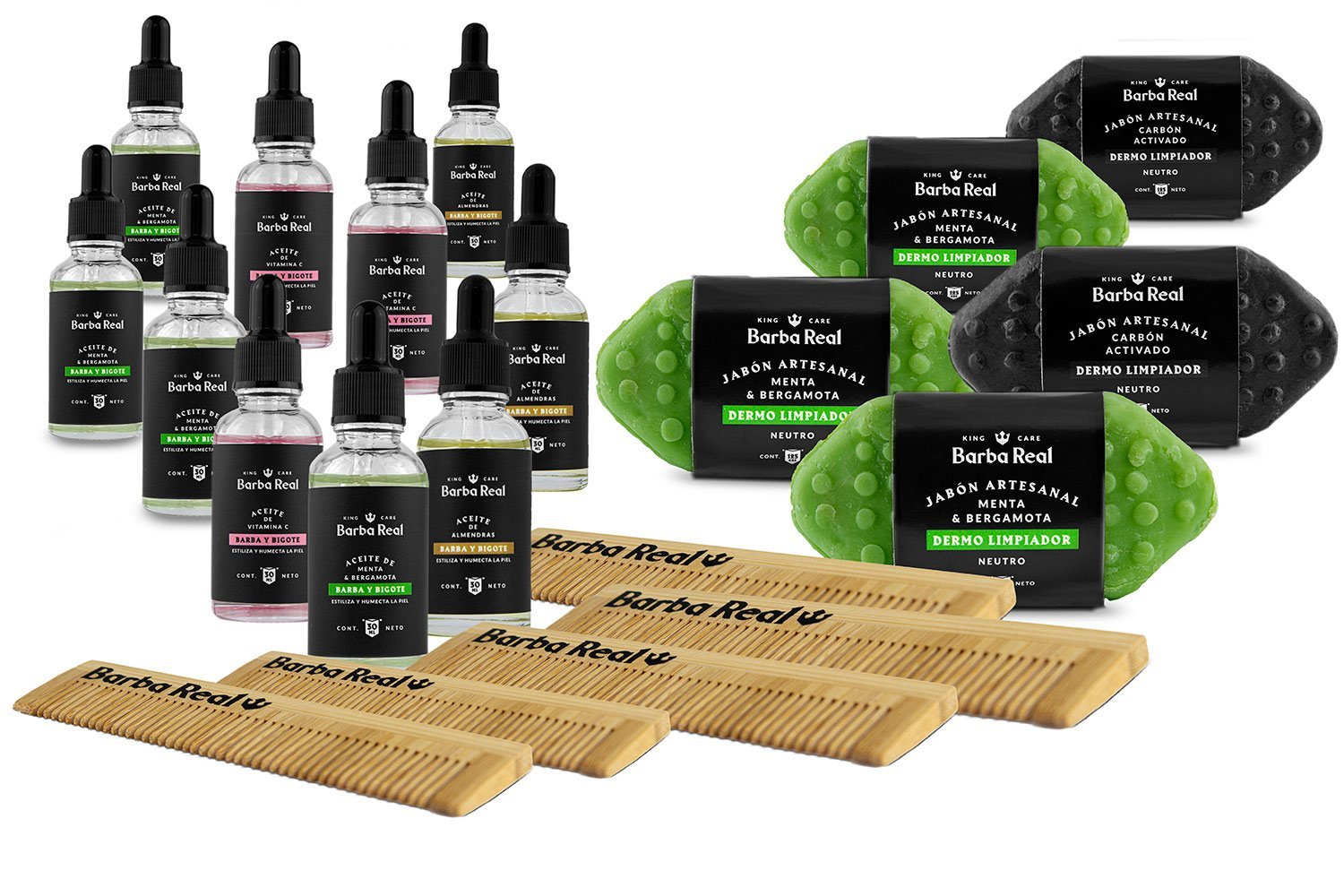 Kit barber Cuidado | 10 aceites + 5 jabones + 5 peines. - BarbaReal