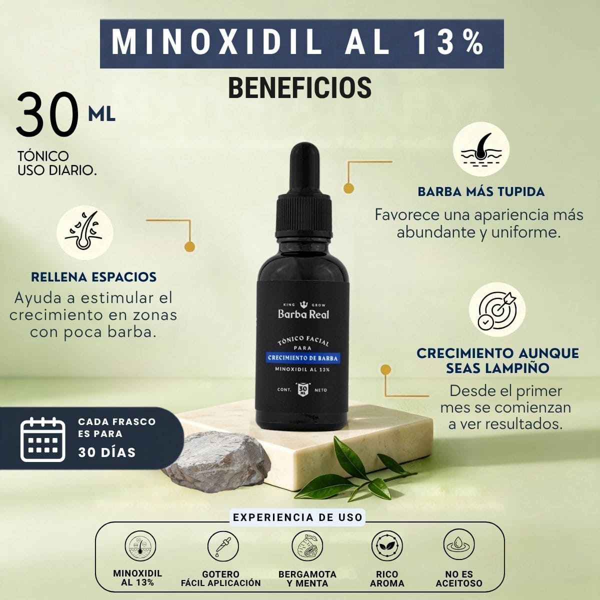 Minoxidil al 13 % | Tónico para Crecimiento de Barba. Fórmula Original