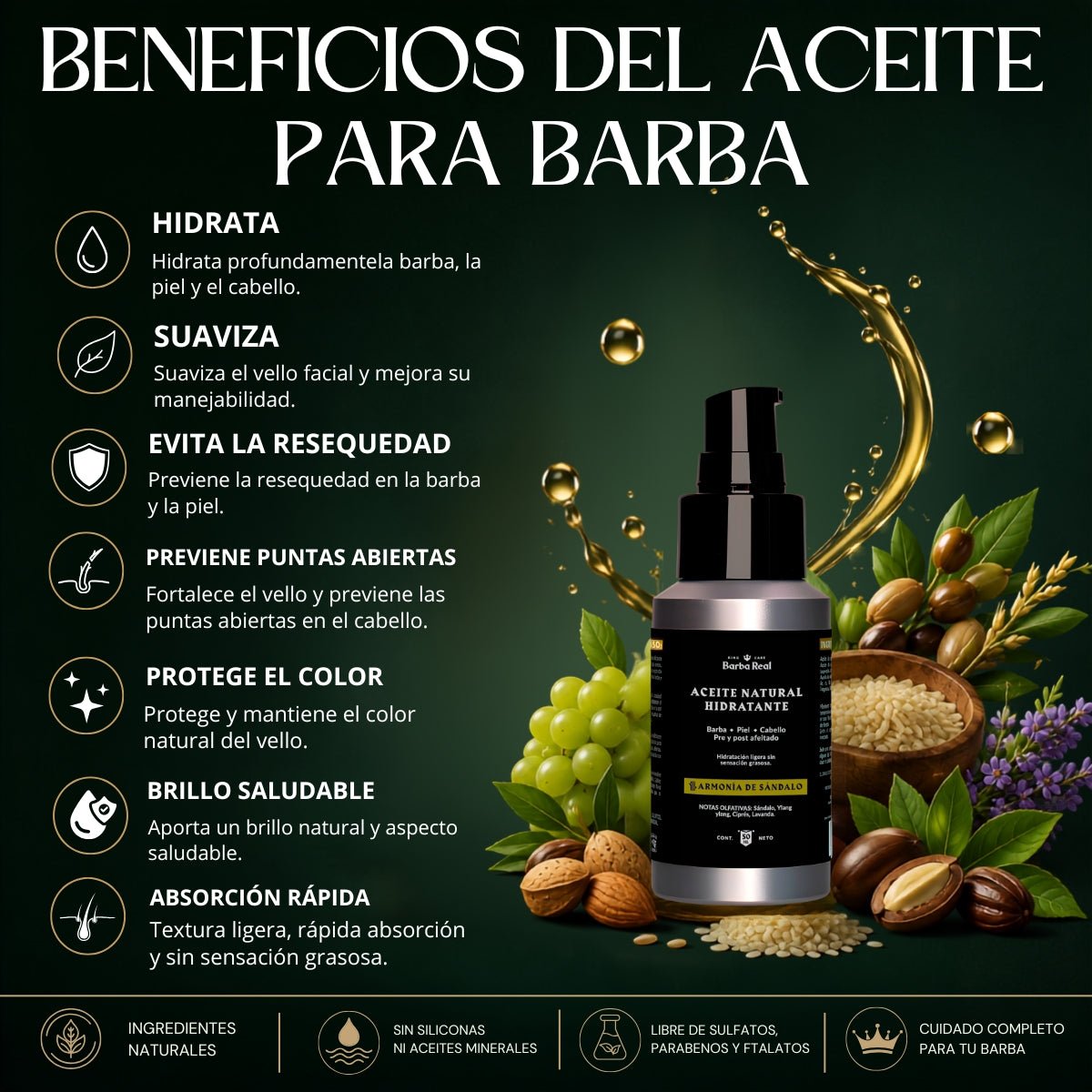 Aceite Natural Hidratante | Barba-Cabello-Piel- Pre y Post Afeitado - BarbaReal