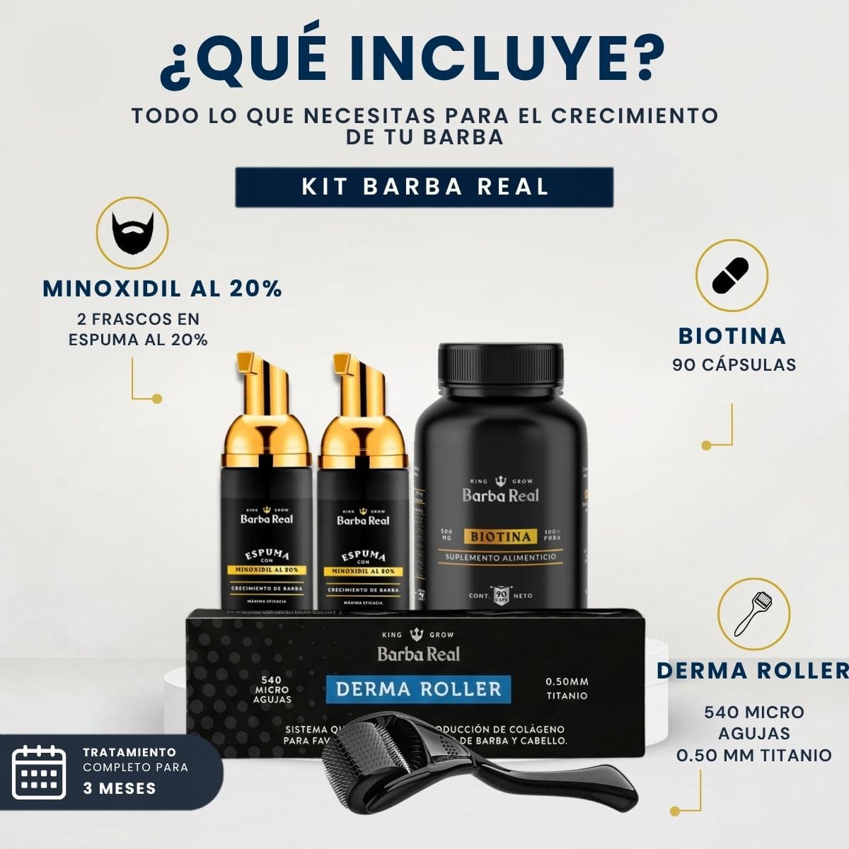 Kit Barba Real | 2 Minoxidil al 20% +Biotina + Derma | El kit más Completo para crecimiento de Barba - BarbaReal