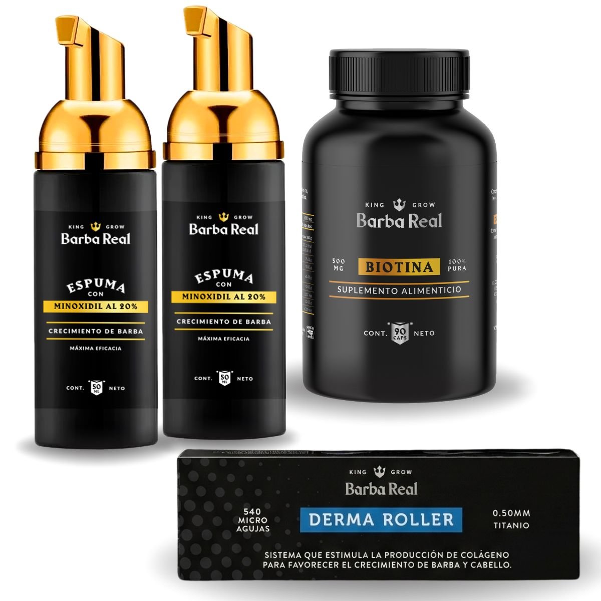 Kit Barba Real | 2 Minoxidil al 20% +Biotina + Derma | El kit más Completo para crecimiento de Barba - BarbaReal