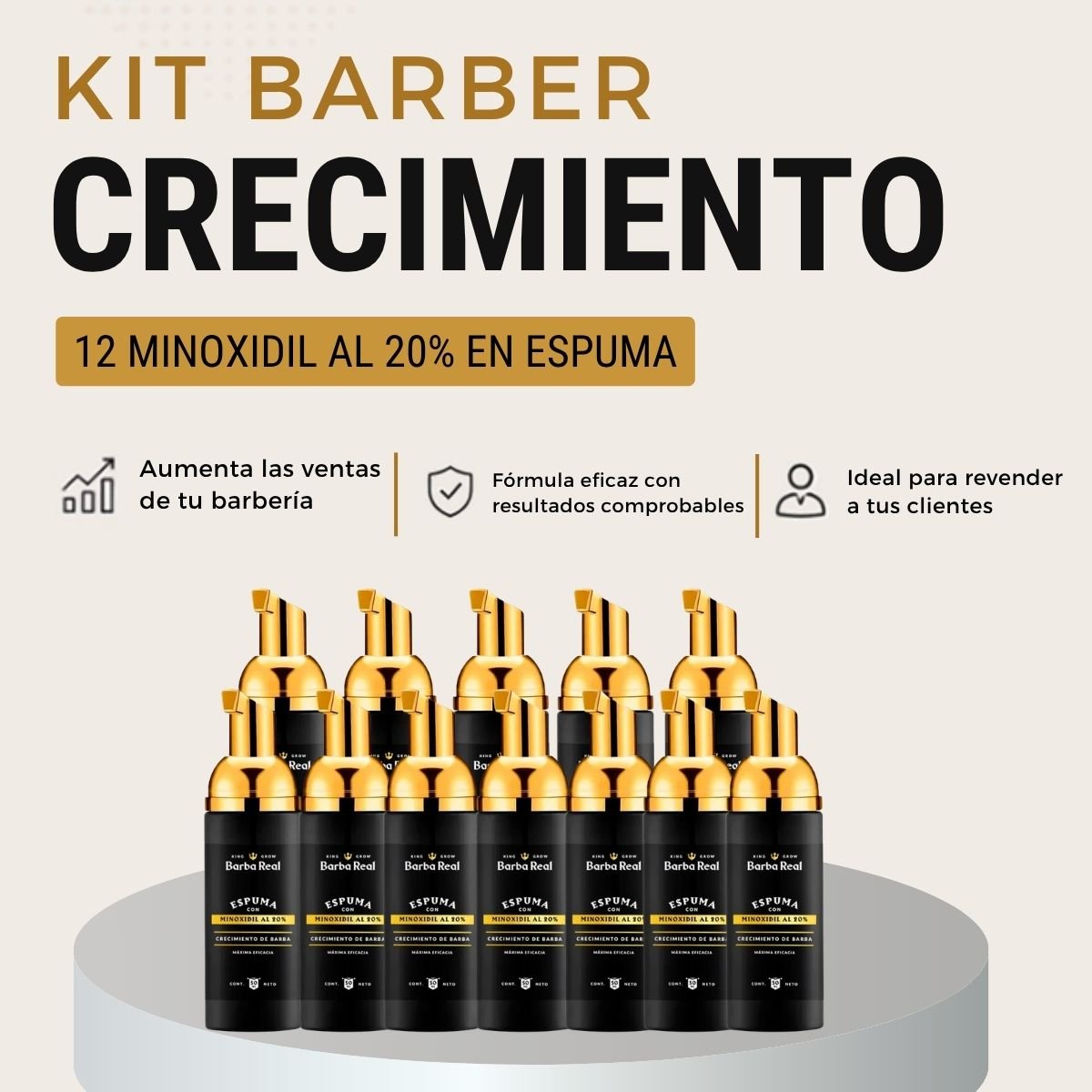 Kit barber Crecimiento | 12 Minoxidil al 20% en Espuma - BarbaReal