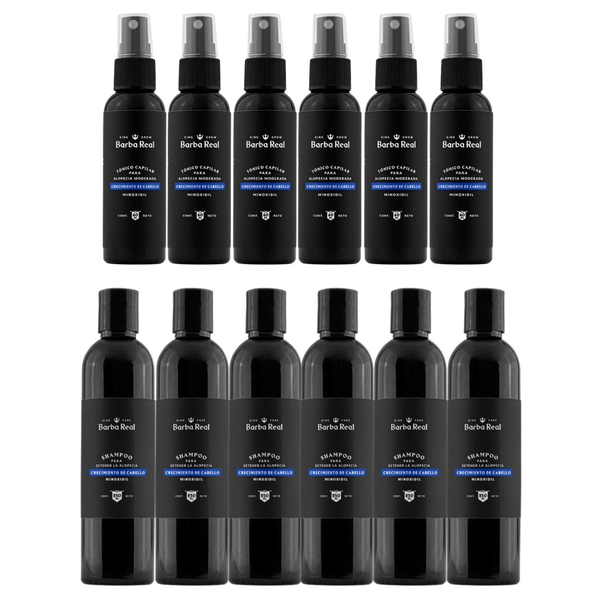 Kit barber Crecimiento Cabello | 6 Minoxidil al 13 % en spray + 6 shampoos con Minoxidil - BarbaReal