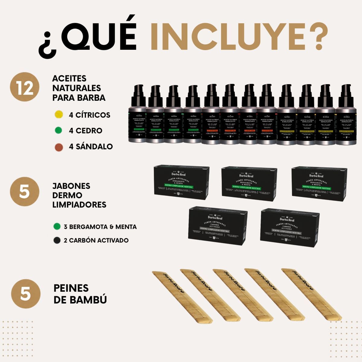 Kit Barber Cuidado | 12 Aceites 5 jabones y 5 peines - BarbaReal