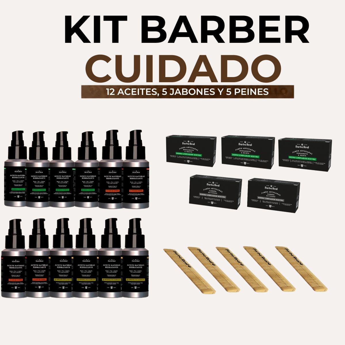 Kit Barber Cuidado | 12 Aceites 5 jabones y 5 peines - BarbaReal