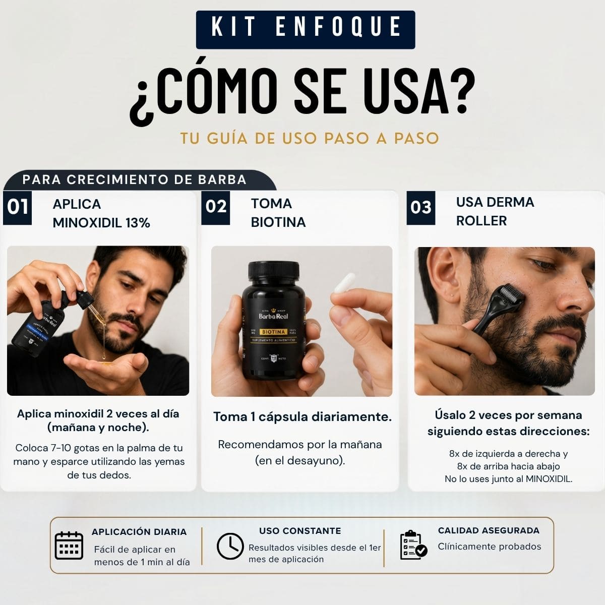 Kit Enfoque Barba con Minoxidil al 13% | Para Crecimiento de Barba; Ideal para iniciar - BarbaReal