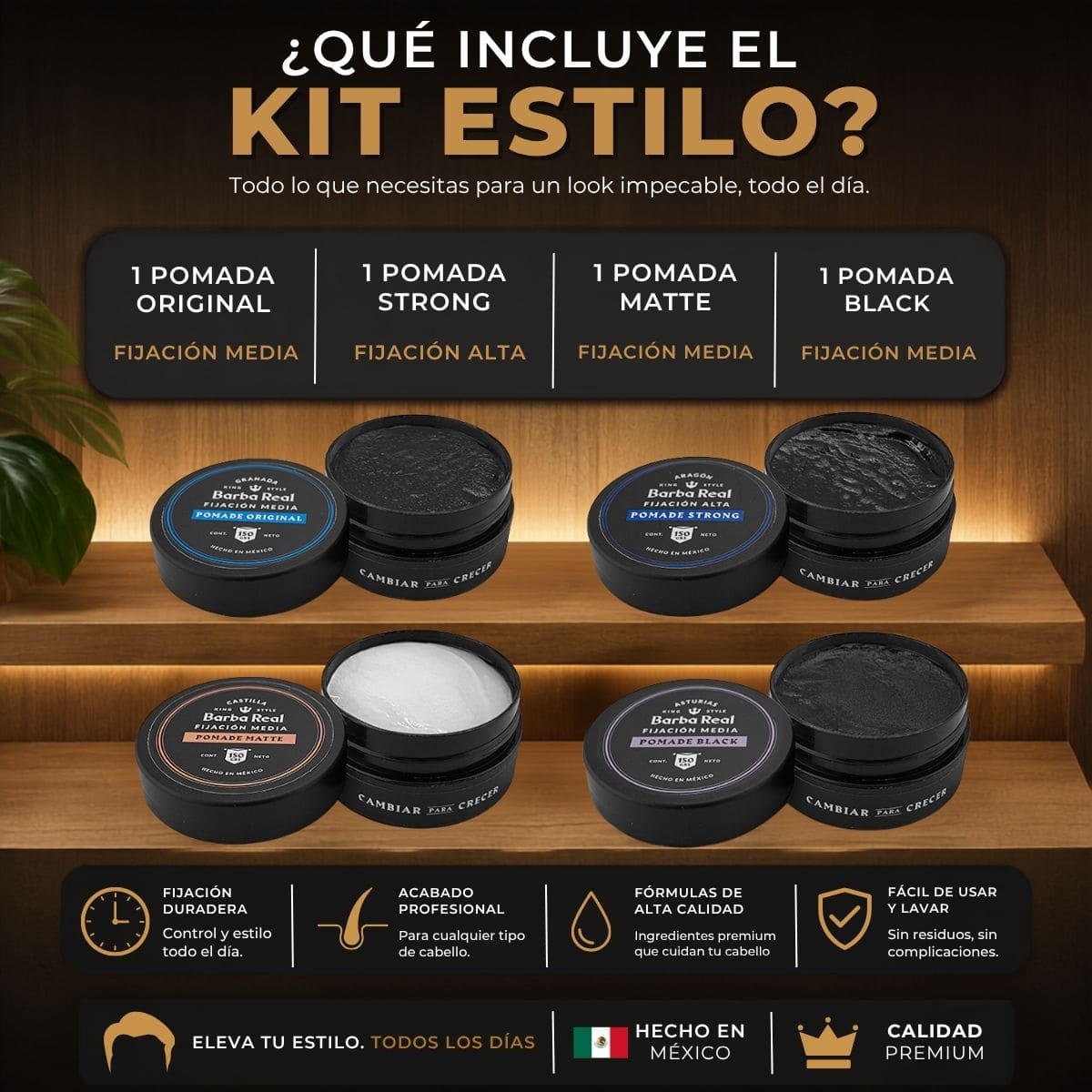 Kit Estilo | 4 Pomadas para estlizar Cabello 150 grs - BarbaReal