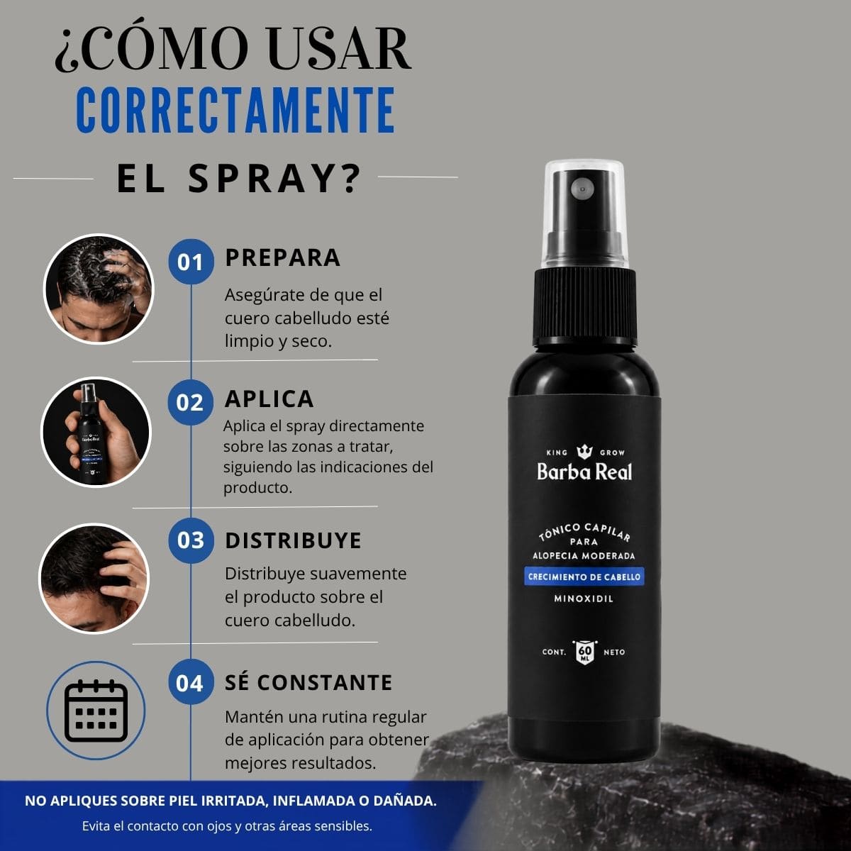 Minoxidil al 13% | Spray para Crecimiento de Cabello. Reduce la Alopecia. - BarbaReal