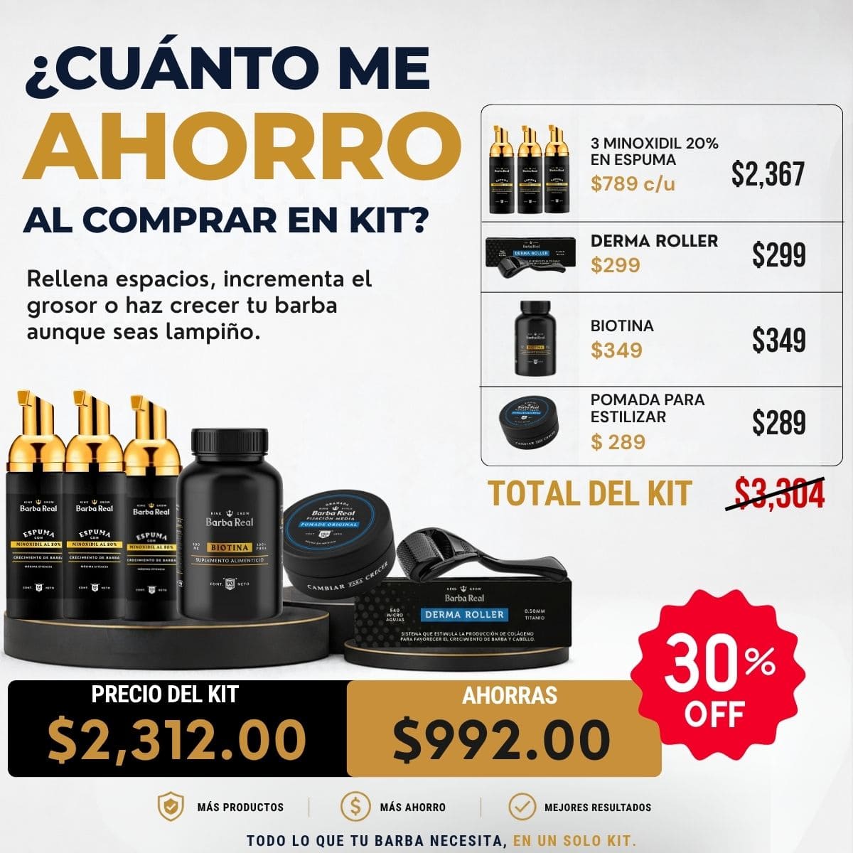 Pack Full Barba con Minoxidil al 20% + Derma Roller - BarbaReal