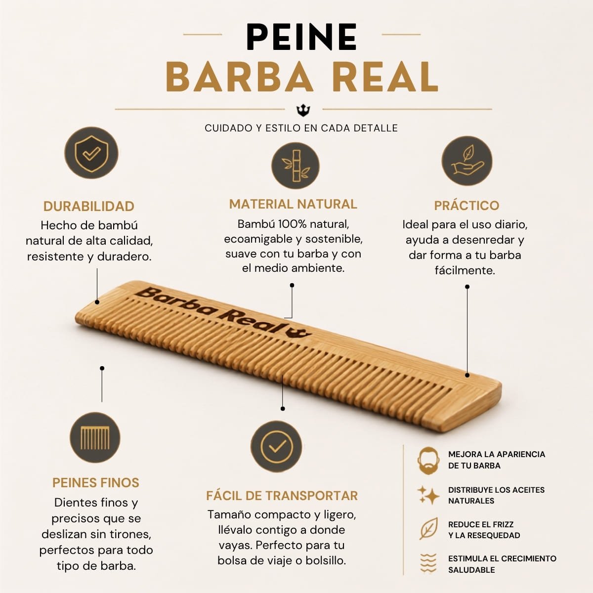 Peine de Bambú | Barba y Cabello - BarbaReal