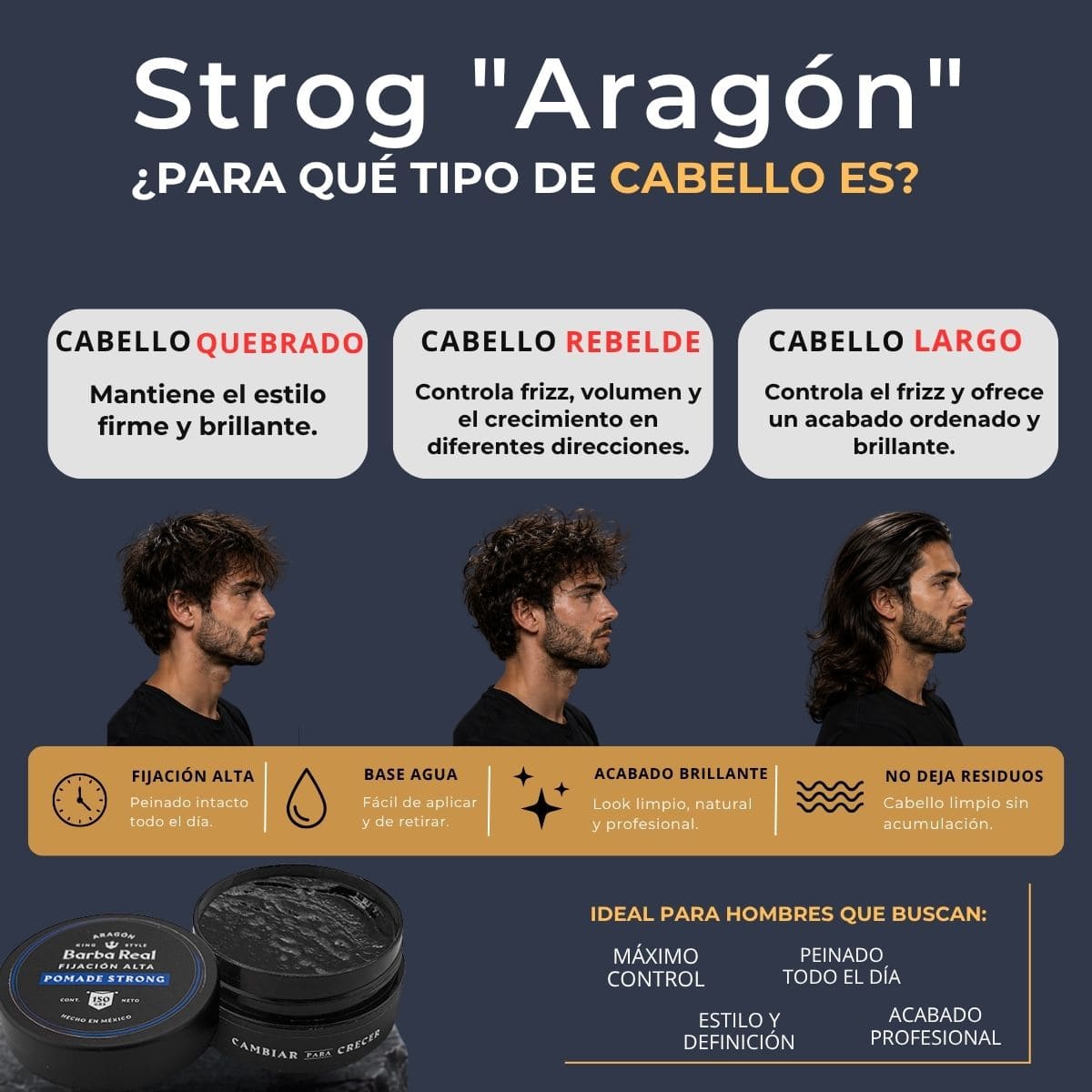 Pomada para estilizar cabello 100 G. fijación Alta | Strong "Aragón" - BarbaReal