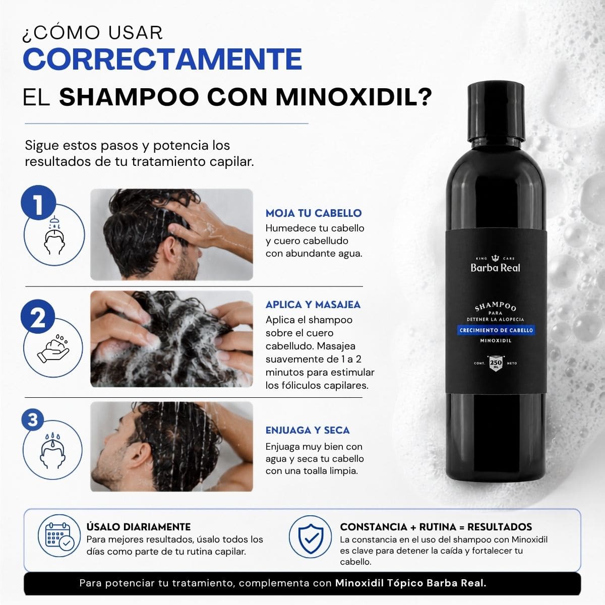 Shampoo con Minoxidil | Fortalece el cabello y detiene la caída - BarbaReal